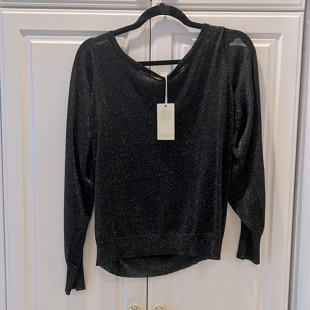 NWT Ramy Brook metallic black open sleeve top